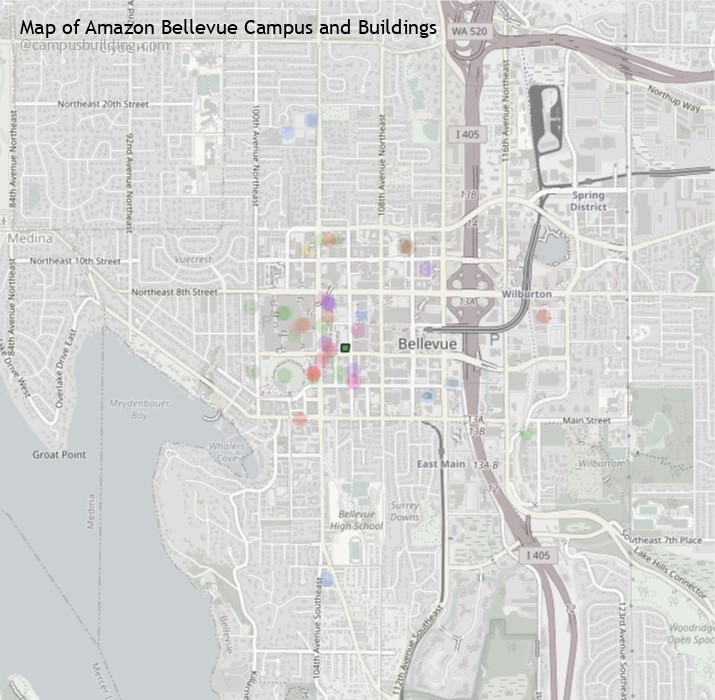 Amazon Bellevue campus buildings map