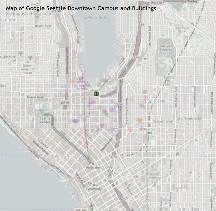 Google Seattle Downtown campus buildings map