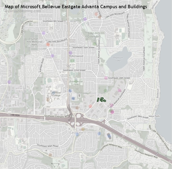 Microsoft Bellevue Eastgate Advanta campus buildings map