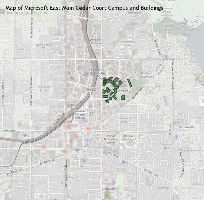 Microsoft East Main Cedar Court campus buildings map