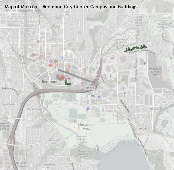 Microsoft Redmond City Center campus buildings map