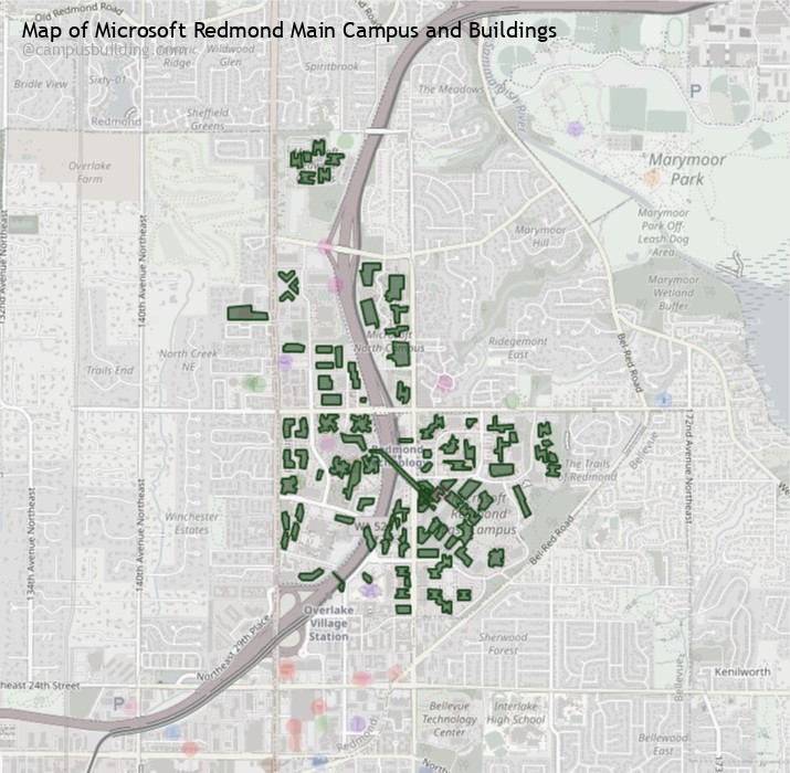 Microsoft Redmond Main campus buildings map