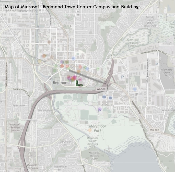 Microsoft Redmond Town Center campus buildings map