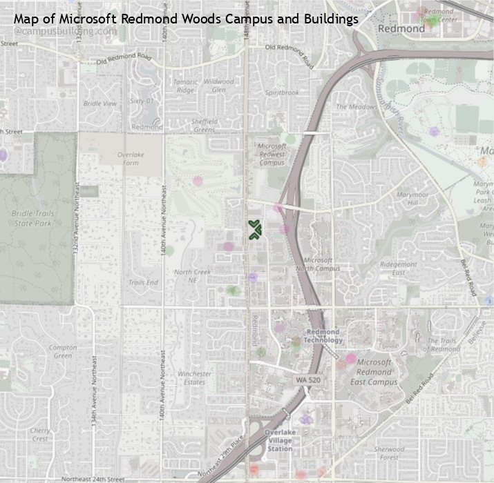 Microsoft Redmond Woods campus buildings map