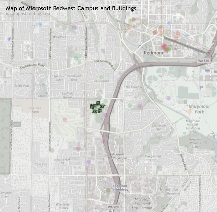 Microsoft Redwest campus buildings map