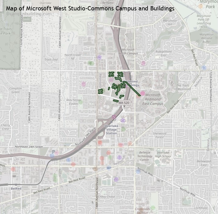 Microsoft West Studio-Commons campus buildings map