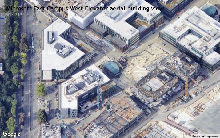 Microsoft East Campus West Elevator aerial view