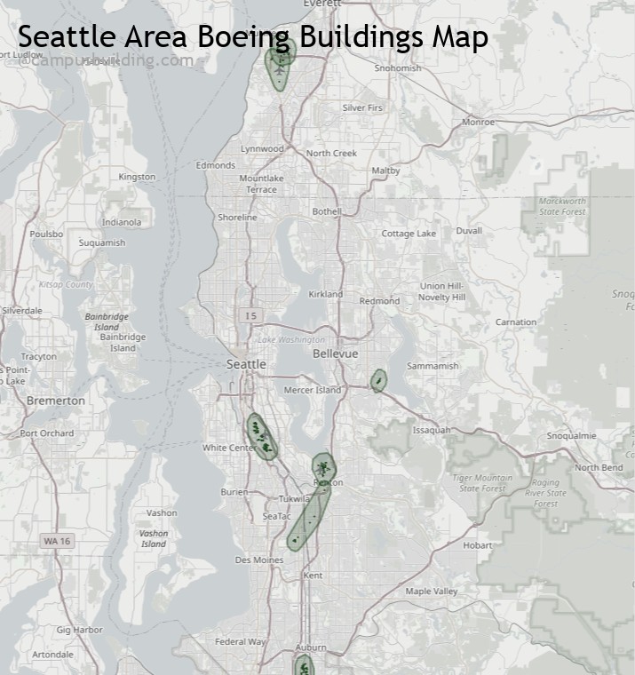 Seattle area Boeing buildings map