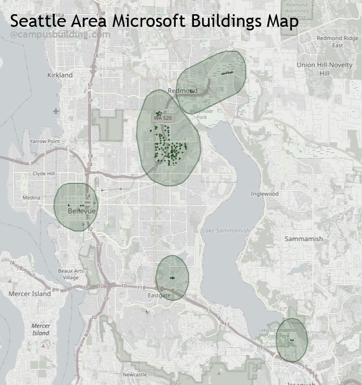 Seattle area Microsoft buildings map